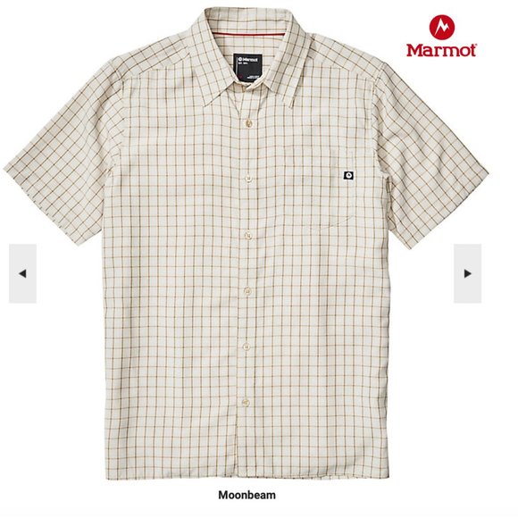 NWT Marmot Eldridge Check Short-Sleeve Recycled Materials Woven Shirt - Moonbeam - Picture 2 of 8